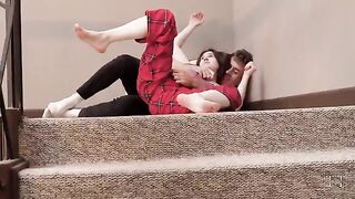 Perky stepsister got banged on the staircase