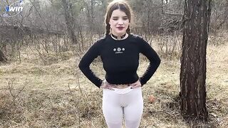 A hot chick is having fun with a guy in the forest, it’s a great view!