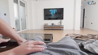 While my parents aren’t home, my stepsister serves my huge cock