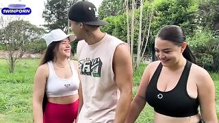 Two girlfriends fuck with a stranger in the park for money