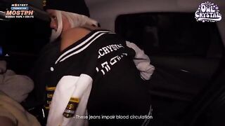 The couple enjoyed passionate sex on the car seat under the owl crystal sky