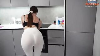 The cleaning lady polished the cock of a tired man