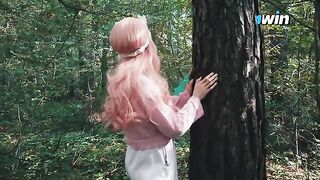 A girl got lost in the forest and met a forester with an impressive size