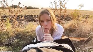 A blowjob in the sunset from a stunning Russian blonde with pigtails