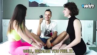 A game show with a twist, guess the body part with sensual lesbian kisses