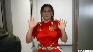 A Spanish supporter with a big ass gets fucked in anal and DP in the parking lot