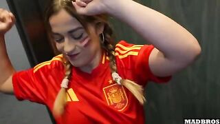A Spanish supporter with a big ass gets fucked in anal and DP in the parking lot