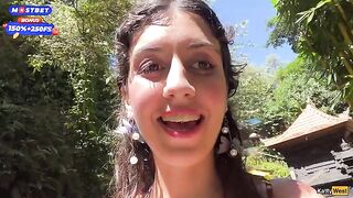 Public blowjob and cum walk by a waterfall, featuring a daring performance