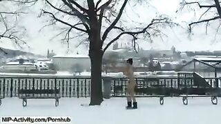 A student bares her boobs and ass on the street
