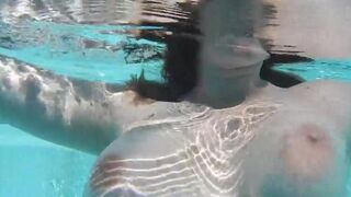 Hot woman plays with dildo in the swimming pool