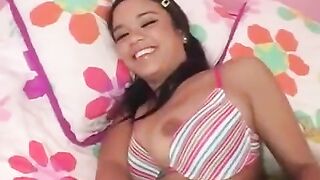 Beautiful brunette woman takes a big dick
