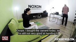 Cute brunette babe fucked on the table by a sly casting agent