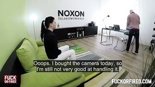 Cute brunette babe fucked on the table by a sly casting agent