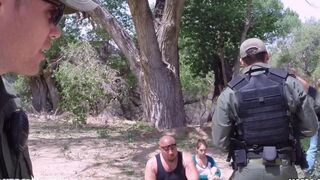The old grandma picks up a young soldier in the pickup truck