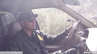 The old grandma picks up a young soldier in the pickup truck