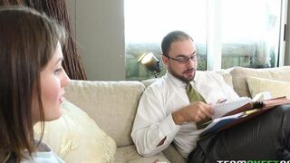 A stepdaughter gets her pussy wet and seduces her stepfather to fuck