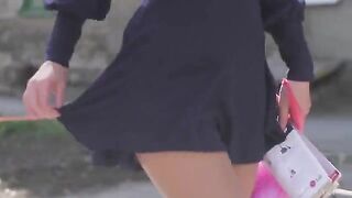 A very beautiful girl appears on the camera in stockings