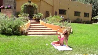 The couple engaged in passionate sex right on the grass