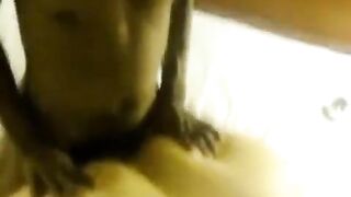 Fat woman fucked by two guys on a bed in a rough threesome