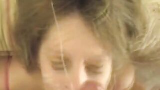 The cum on the girl's face after a blowjob, magnificent!