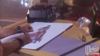 A stunning woman shows off her huge beautiful boobs in the bedroom