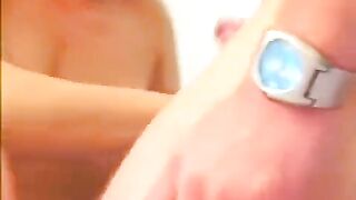 Russian blonde slut gets her pussy railed and gets on her knees to give a blowjob