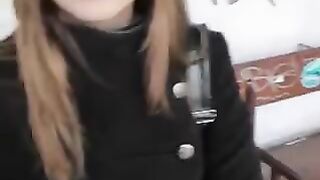 Brought a girl to the bus stop and removed her panties, she showed herself