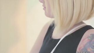 Tattooed teen enjoys solo sex with her glasses on