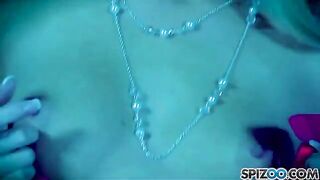 The blonde caresses her body and plays with a dildo to achieve orgasm