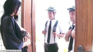 A girl was fucked by two Jehovah’s Witnesses in a threeway