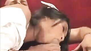 Hot Asian nurse gets her pussy pounded on the couch