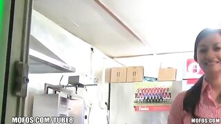 The girl is fucking for money, she is a saleswoman and she is hot