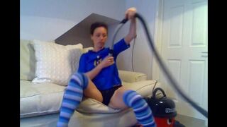 Girl uses a vacuum cleaner for masturbation and gets an orgasm