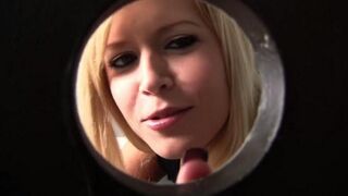 A blondie gets a dick through the hole in the toilet bowl