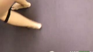 The cute blonde with big tits sucking a big cock and giving a deepthroat blowjob