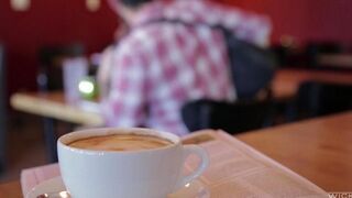 The guy picked up an Asian girl in the cafe and fucked her hard