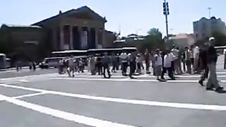 Brunette model tries on clothes in public and gets fucked hard