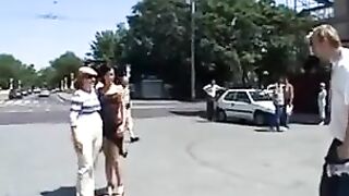 Brunette model tries on clothes in public and gets fucked hard