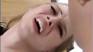 Fragile blonde gets her holes filled with a fist