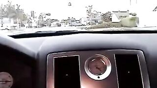 The girl made a blowjob right in the car, it was risky