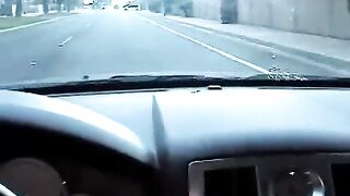 The girl made a blowjob right in the car, it was risky