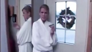 The wife fucked with her lover while the husband was tied up