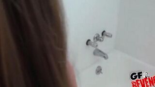 Girl sucks cock and swallows cum at home on the toilet