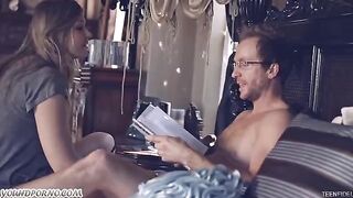The cute daughter seduced her father and got fucked hard