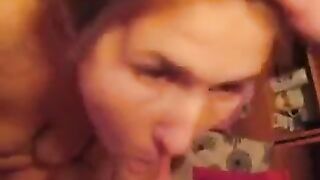 A guy finished in the mouth of his girlfriend, who loves doing blowjob
