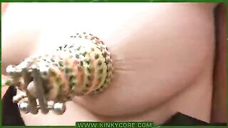 Piercing labia with needles in the laboratory