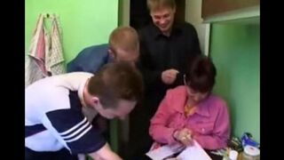 A Russian mom gets fucked by four guys in an intense foursome