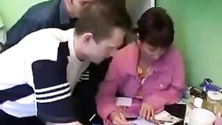 A Russian mom gets fucked by four guys in an intense foursome