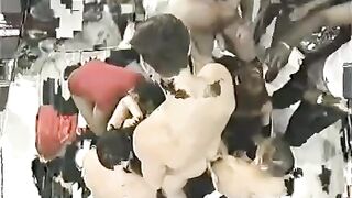 A crowd of guys fucked a girl with big boobs hard
