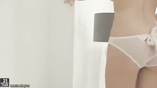 Hairy pussy of skinny blonde teen gets fingered and masturbated in 4K